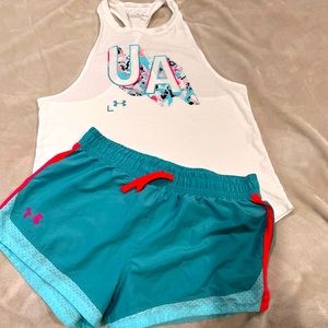 Under Armour shorts and tank, Youth XL